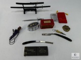 Vintage Collectibles & Military-Inspired Lot with Razors, Mini Swords, and Memorabilia