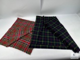 Pair of Vintage Tartan Plaid Fabric Panels - Red and Green Patterns