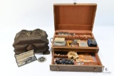 Vintage Collectibles and Keepsakes- Tramp Art Box, Medical Supplies, FOP Badge, and More