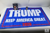 Donald Trump 2020 Memorabilia Lot - Flag, Book, Collector Coin, and Commemorative Glass