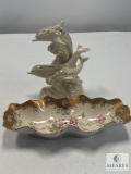 Lenox Dolphin Figurine and Royal Crown Hand-Painted 1820 Dish