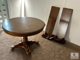 Vintage Solid Wood Round Pedestal Dining Table with Leaves - Located at 17 Runnymede Way, Greenville