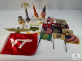 Patriotic and Collectible Flag Memorabilia Lot - Brass Eagles, Flags, and More