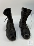 Men's Black Combat-Style Boots with Metal Heel Plates - Size 12W