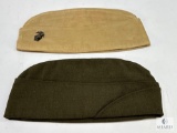 Vintage US Marine Corps Side Caps - Khaki & Olive Green - Size 7 1/4