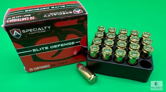 20 Rounds Atlanta Arms Elite Defense 9mm Ammo. 124 Grain Hollow Point