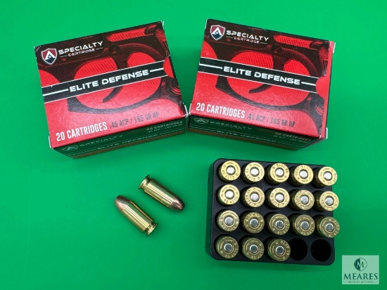 2 Boxes Atlanta Arms Elite Defense .45 ACP Ammo. 185 Grain Hollow Point
