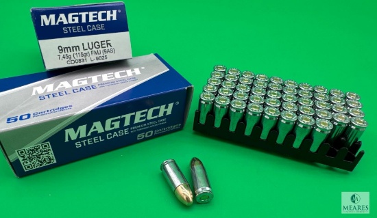 100 Rounds Magtech 9mm Ammo. 115 Grain FMJ