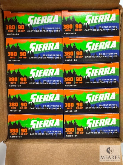 200 Rounds Sierra .380 ACP Ammo. 90 Grain Hollow Point Self Defense