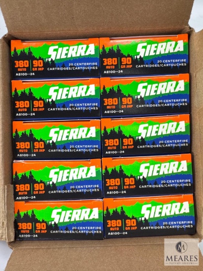 200 Rounds Sierra .380 ACP Ammo. 90 Grain Hollow Point Self Defense