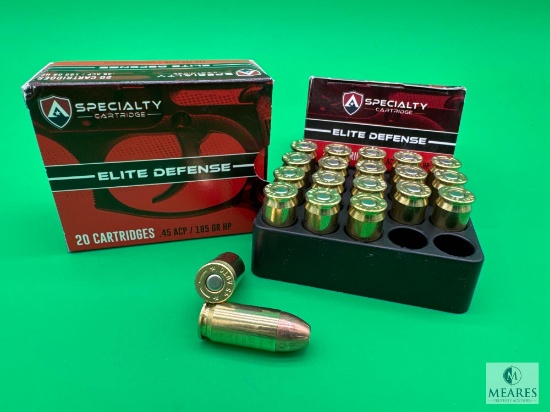 2 Boxes Atlanta Arms Elite Defense .45 ACP Ammo. 185 Grain Hollow Point