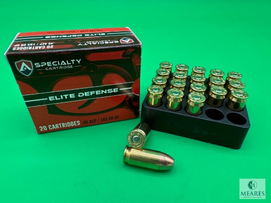 20 Rounds Atlanta Arms Elite Defense .45 ACP Ammo. 185 Grain Hollow Point Elite Defense