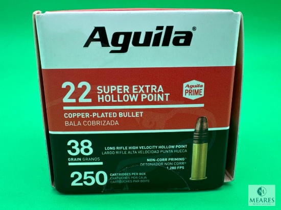 250 Rounds Aguila .22 Long Rifle Ammo. 38 Grain Hollow Point