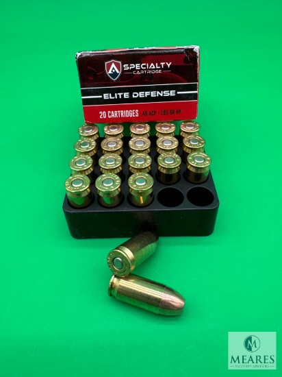 20 Rounds Atlanta Arms Elite .45 ACP Ammo. 185 Grain Hollow Point