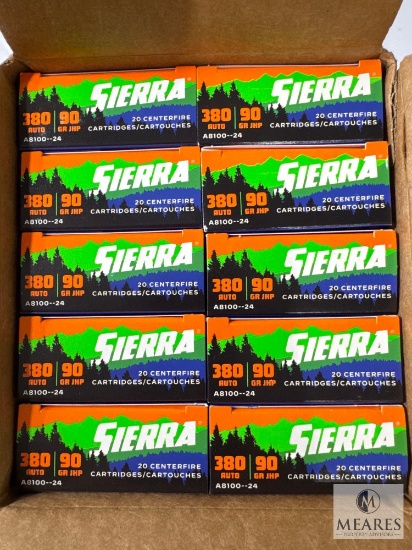 200 Rounds Sierra .380 ACP Ammo. 90 Grain Hollow Point Self Defense