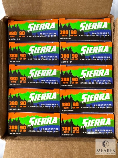 200 Rounds Sierra .380 ACP Ammo. 90 Grain Hollow Point Self Defense
