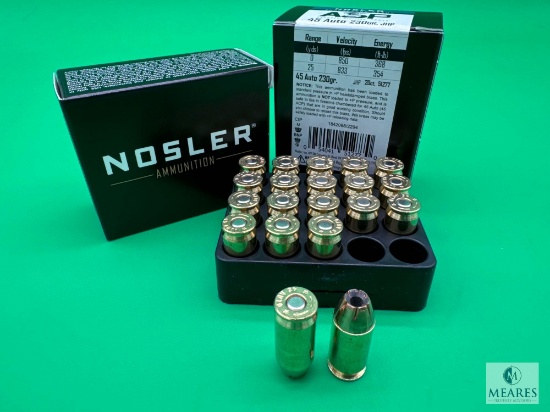 2 Boxes Nosler Match .45 ACP Ammo. 230 Grain Hollow Point