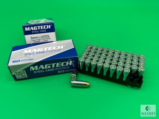 100 Rounds Magtech 9mm Ammo. 115 Grain FMJ