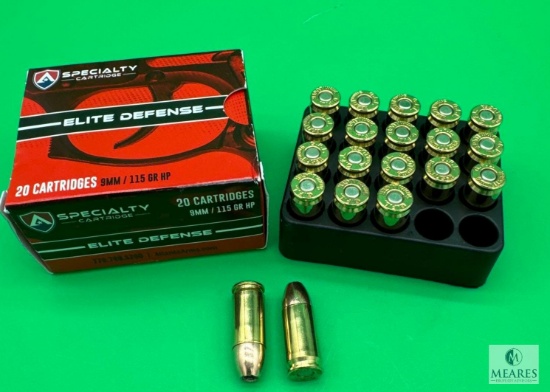 20 Rounds Atlanta Arms Elite Defense 9mm Ammo. 115 Grain Hollow Point