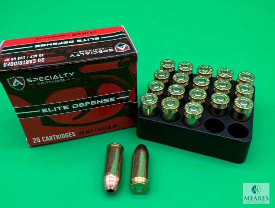 20 Rounds Atlanta Arms Elite Defense .45 ACP Ammo. 185 Grain Hollow Point Elite Defense