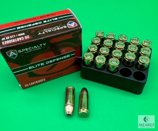 20 Rounds Atlanta Arms Elite Defense 9mm Ammo. 115 Grain Hollow Point