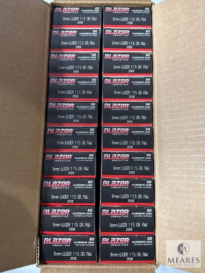 1000 Rounds CCI Blazer 9mm Ammo 115 Grain FMJ