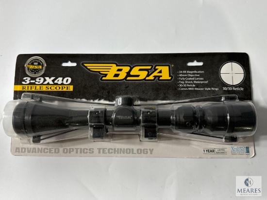 New BSA 3-9x40mm Rifle Scope with Scope Rings. Duplex Reticle