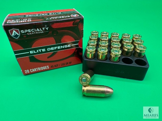 20 Rounds Atlanta Arms .45 ACP Ammo 185 Grain Hollow Point Elite Defense