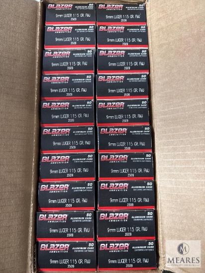 1000 Rounds CCI Blazer 9mm Ammo 115 Grain FMJ