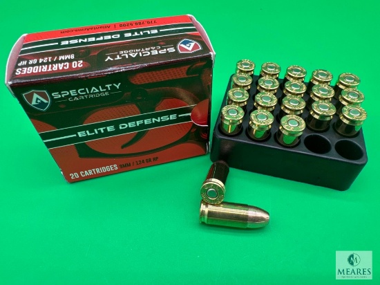 20 Rounds Atlanta Arms Elite Defense 9mm Ammo. 124 Grain Hollow Point