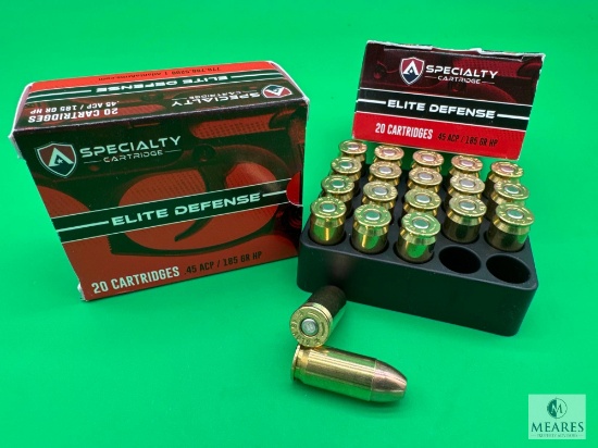 2 Boxes Atlanta Arms Elite Defense .45 ACP Ammo. 185 Grain Hollow Point