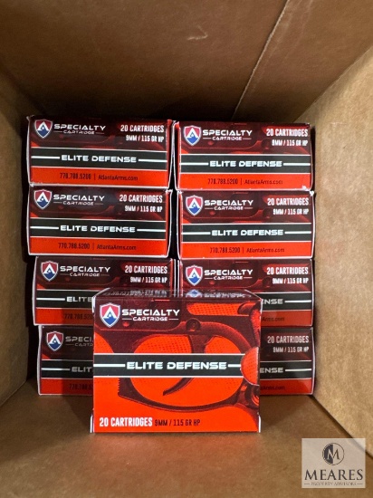 500 Rounds Atlanta Arms Elite Defense 9mm Ammo. 115 Grain Hollow Point