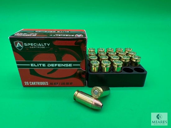 20 Rounds Atlanta Arms Elite Defense .45 ACP Ammo. 185 Grain Hollow Point Elite Defense