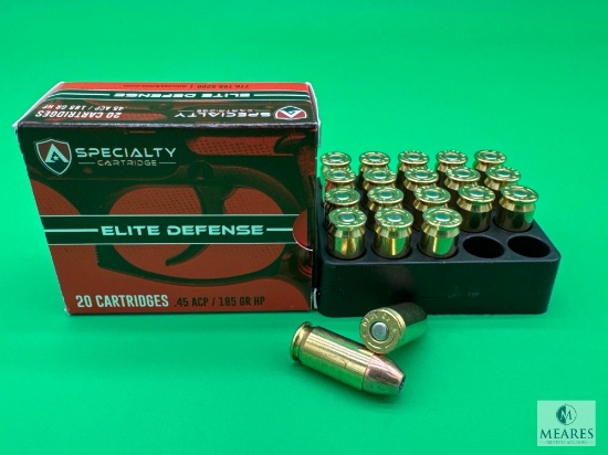 20 Rounds Atlanta Arms .45 ACP Ammo. 185 Grain Hollow Point Elite Defense