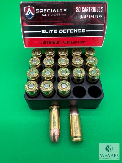 20 Rounds Atlanta Arms Elite Defense 9mm Ammo. 124 Grain Hollow Point