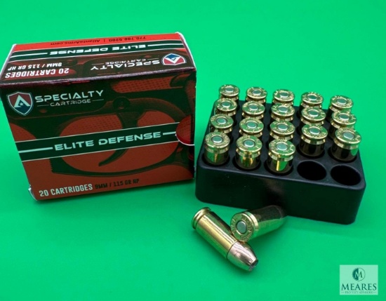 20 Rounds Atlanta Arms Elite Defense 9mm Ammo. 115 Grain Hollow Point