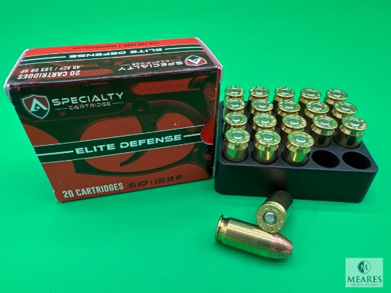 20 Rounds Atlanta Arms .45 ACP Ammo. 185 Grain Hollow Point Elite Defense
