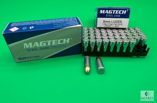 100 Rounds Magtech 9mm Ammo. 115 Grain FMJ