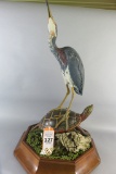 J.E. Hazeley Heron Standin on a Carved Turtle