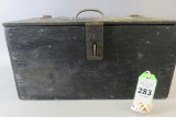 Early Wooden Tackel Box With Lures, Scale  &Reel