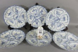 Set of 6 Blue & White Oyster Plates