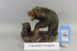 2 Wood Carved Bears With Fish