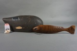 Black Duck Body and Wood Carved Fish