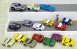 SCALE: MIX 1- FORD GAS TANK PEWTER, 13- PULL BACK CHINA FLAT CARS, 1-1990 TAKARA, 1- 2001 FUNRISE