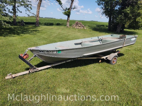 1977 Sea Nymph 14 ft aluminum boat, with trailer.