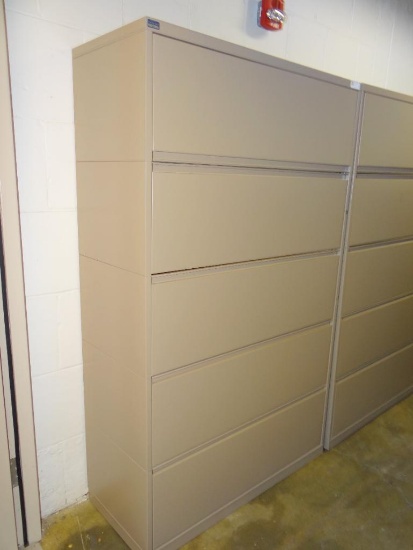 LATERAL FILE MEASURING 42 X 18 X 69 INCHES HIGH, TOP HAS SLIDE TOP OPENING, 4 DRAWERS ARE PULL
