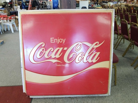 Large Coke sign that looks to be in good condition. It does have a couple breaks and cracks as shown