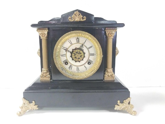 Beautiful mantle clock manufactured by the Waterbury Clock Company USA. We wound it less than one