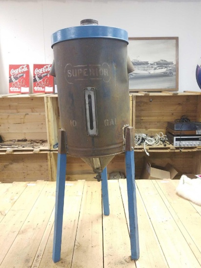 Vintage service station liquid dispenser. Stamped Superior 10 gallon looks to be an average to good