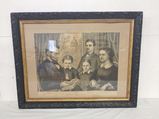 Antique framed print of Lincoln and family. From Kurz and Allison art studio Wabash Avenue Chicago